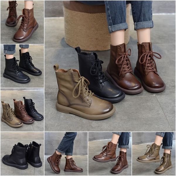 

2024 new casual fashion short boots soft leather women's head cowhide round head lace-up high boots fall and winter hundred Martin boots Knight Boots, Grey