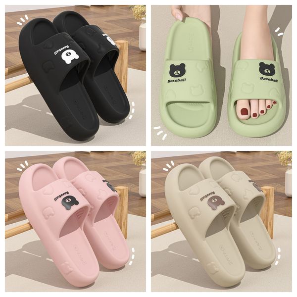 

eva small bear slippers cartoon slides cushion slippers men women thick soles wear-resistant non-slip bathroom home green pink GAI, Black