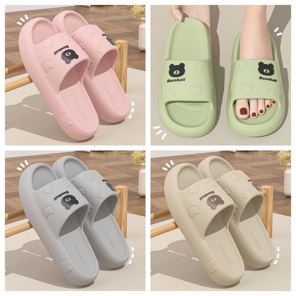 

eva small bear slippers cartoon slides cushion slippers men women thick soles wear-resistant non-slip bathroom home khaki grey GAI, Black