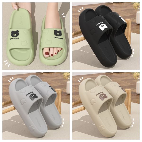 

free shipping eva small bear slippers cartoon slides cushion slippers men women thick soles wear-resistant non-slip bathroom home green grey GAI