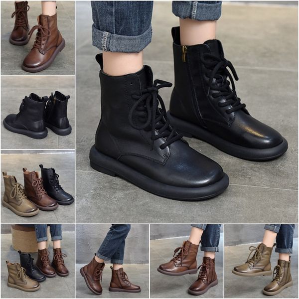 

2024 new casual fashion Vintage short boots soft leather women's head cowhide round head lace-up high boots fall and winter hundred Martin boots Knight Boots, Blue