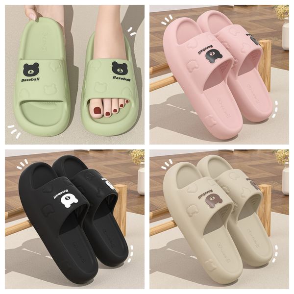

free shipping eva small bear slippers cartoon slides cushion slippers men women thick soles wear-resistant non-slip bathroom home green GAI, Black