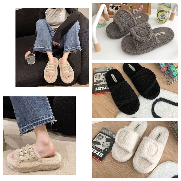 

Slippers 2024 Winter Women's House Down Cloth Upper Warm Plush Woman Indoor Female Slides Couples Flat Shoes, Brown
