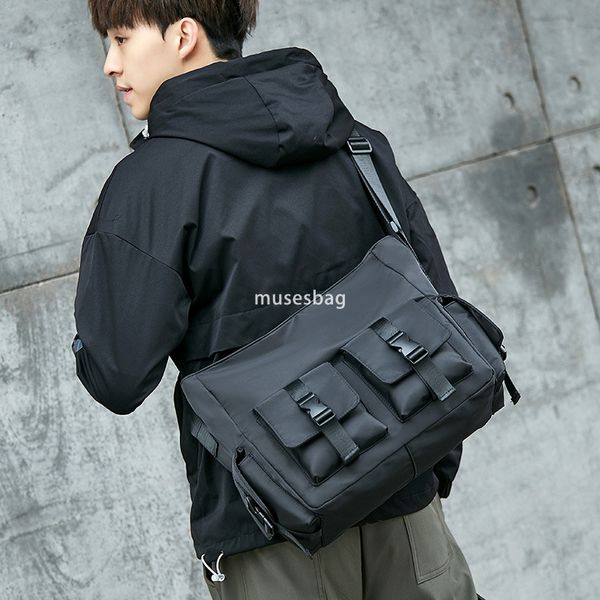 

Crossbody bag men's fashion brand day tooling canvas student messenger bag ins backpack women's casual all-in-one shoulder bag, Black
