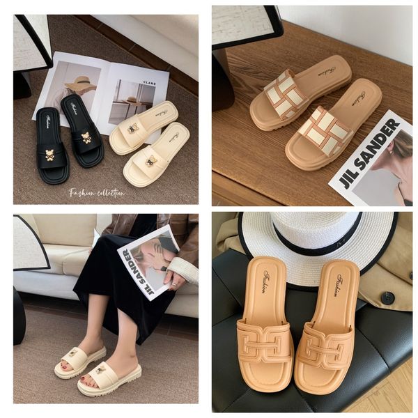 

Slippers Sandals Woman Summer 2024 Trend Stone Pattern Golden Flats Causal Beach Ladies Fashion Shoes Slides Mujer, Black