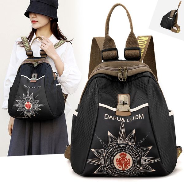 

Chaoliu woman shoulder bag comfortable and lightweight nylon leisure travel backpack large letter printed handbag street totem women handbag, Black