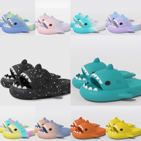 

2024 summer new Slippers cartoon style funny cute Gradient Shark mouth blue green black slippers outside