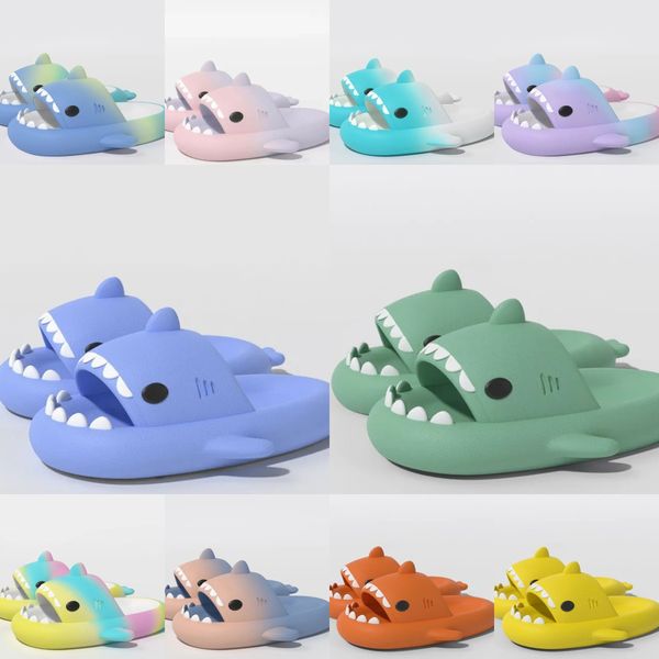

2024 summer new Slippers for women cartoon style funny cute Gradient Shark mouth blue green slippers outside, Fuchsia