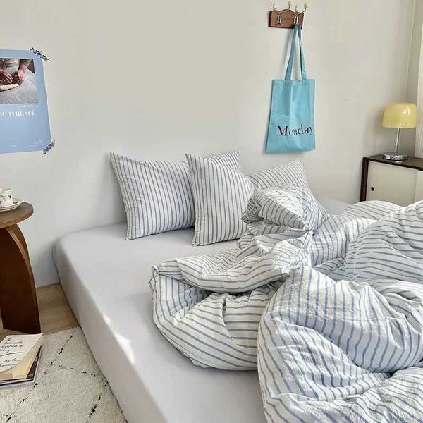 

Ins Style Bedding Duvet Wash Cotton Stripe Soft Cool Summer Bed Sheet Comforter Set Quilt Cover Y240730, Green