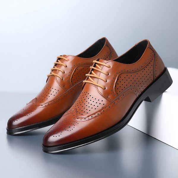 

Spring Summer New Breathable Casual Leather Soft-Soled Classic Retro Lace-Up Mens Business Dress Office Leather Shoes Fashion Wedding Party Flats, Black