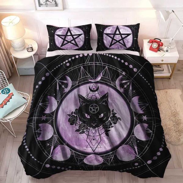 

Wiccan Occult Duvet SetGothic Black Cat Bedding Sets Mysterious Sun and Moon Comforter Cover Queen Size 2/3PCS Y240730, White