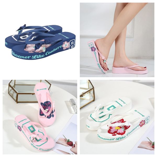 

2024 Slippers for Women Ladies Flip Flops Open Toe Flower Print Bohemian Sandals Casual Shoes slides for Women Sandals white deep blue