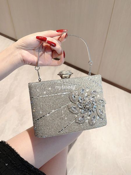 

New cross-border dinner bag European and American ladies handbag diamond-encrusted banquet hand bag dress evening bag clutch bag, Silver