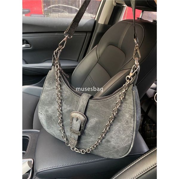 

Niche bag woman new advanced sense crescent bag retro shoulder bag graphite underarm bag chain handbag, Grey