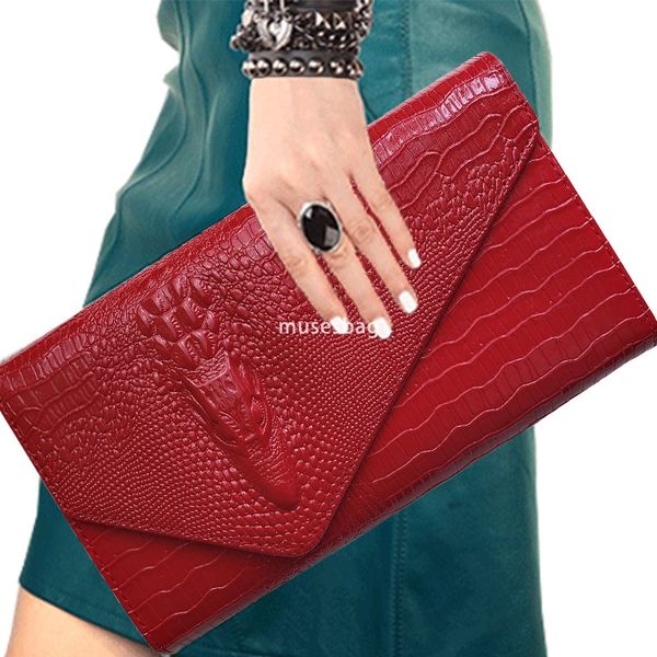 

New European and American women's fashion clutch bag women's clutch bag large capacity crocodile print crossbody shoulder bag, Red