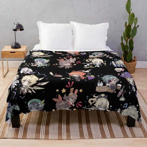 

Genshin Impact Chibi Characters Flannel Fleece Throw Kids and Adults, Cozy Warm Plush Plaid Blanket for Couch, Sofa, Travel, Gift, Beige