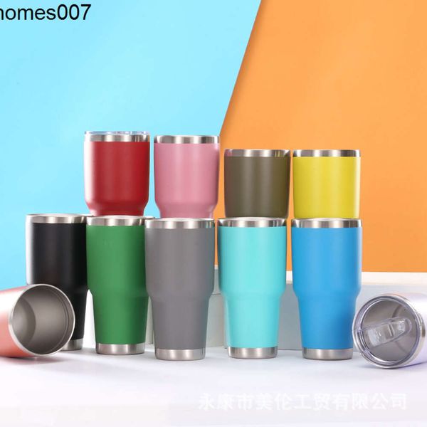

car large capacity stainless steel coffee 30oz ice cream thermos cup gift, Light green with sealed slide cover