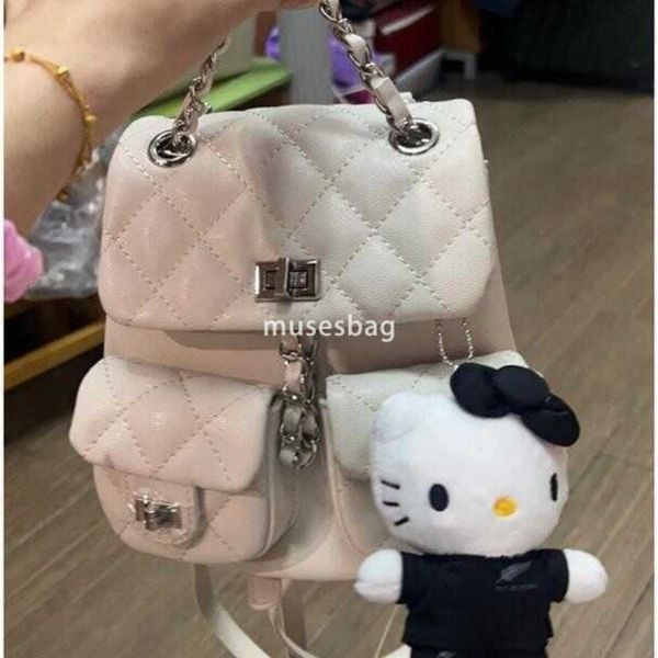 

Small crowd texture bag women new style small fragrant chain backpack casual diamond lattice backpack tide, White