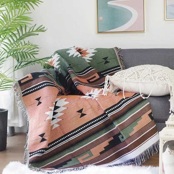 

Cozy Bohemian Plaid Sofa Blanket with Tassels for Living Room Decor, Outdoor Camping, and Picnics, Blue