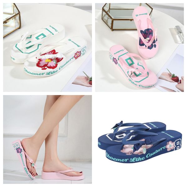 

2024 Slippers for Women Ladies Flip Flops Open Toe Flower Print Bohemian Sandals Casual Shoes slides for Women Sandals deep blue white, Pink