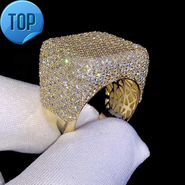 

Hip Hop Jewelry Luxury 14K Gold Plated Solid 925 Sterling Silver Iced Out Paved VVS Moissanite Diamond Ring For Men Women Party