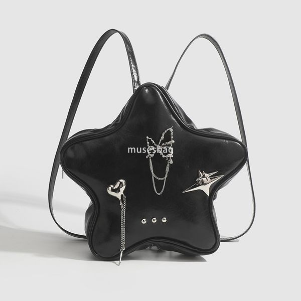 

New five-pointed star metal butterfly love pendant Black chain backpack Black y2k Millennium bag women