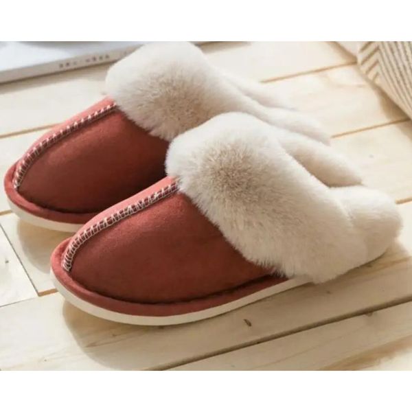

Slippers Plus Plush Men Women Slipers Fashion Warm Non-slip Female Shoes Home Indoor Fleece Waterproof Couples2024, Pink