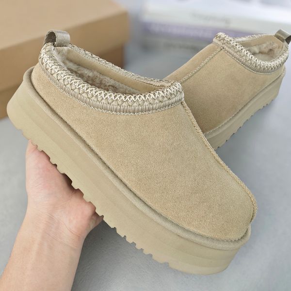 

Designer Tasman Slippers Women tazz Slippers Retro mustard seed Chestnut Sand Australia Brown Fur Sheepskin Classic Ultra Mini Boot Winter Slip-on Shoes Suede Wool, Grey