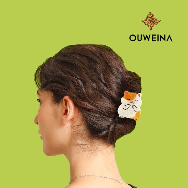 

Cute yellow and white kitten scratch clip medium blue acetate hair clip female back of the head plate hair scratch shark clip hair card headdresses