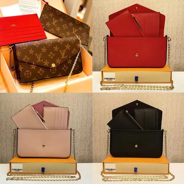 

Designer Bag 3pcs Sets Evening Bags Pochette Women Chain Bags Wallet Messenger Leather Handbags Shoulder High Quality Woman Purse Crossbody Bag, Brown