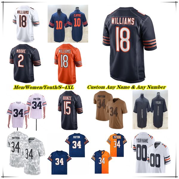 

Caleb Williams Rome Odunze Jerseys Football DJ Moore D'Andre Swift Khalil Herbert Cole Kmet Walter Payton Brian Urlacher TJ Edwards Keenan Allen Tyrique Stevenson 4X, Women navy