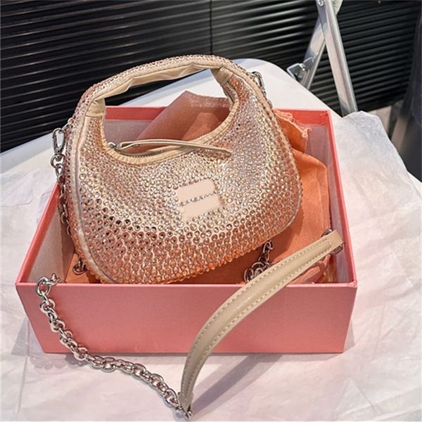

2024 Mini Crossbody Diamond Bag Bead Rhinestone Bag Designer Tote Bag Beading Handbag Hobo Totes 10A, Gold(17*11cm)