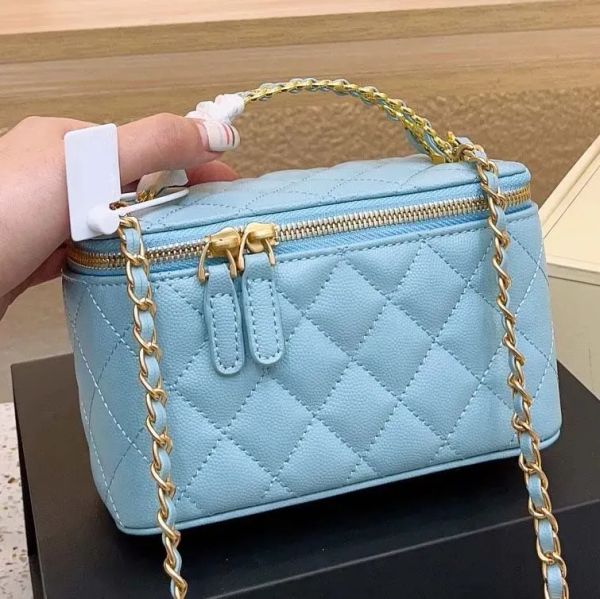 

Designer bag Chain Strap Makeup Handbag for Womens Shoulder Crossbody Black Calf Leather Classic Diagonal Stripe Bag 08, Nude