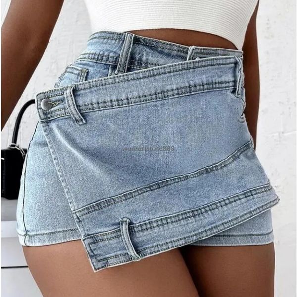

Irregular Denim Shorts Jeans for Women Summer Runway High Waisted Mini Sexy Micro Blue Jeans Skirts Female with Pockets, Gray