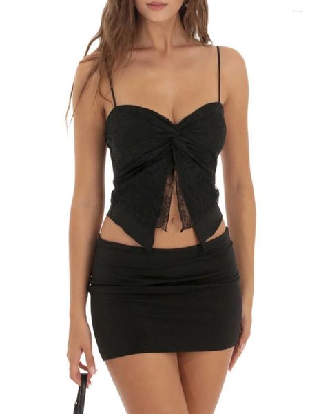 

Work Dresses Women Summer Sexy Lace Outfits Set 2pcs Spaghetti Straps V Neckline Sleeveless Ruffle Vest Corset Tops Low Waist Min Skirt, Red