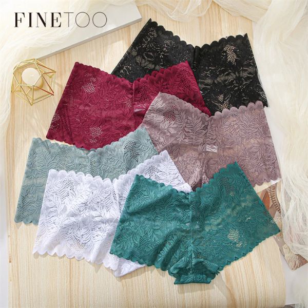 

FINETOO 3Pcs/set Lace Boyshort Panties Women Low-Rise Floral Underwear S-XL Girls Sexy Panties Ladies Lace Underpants Lingerie, Red