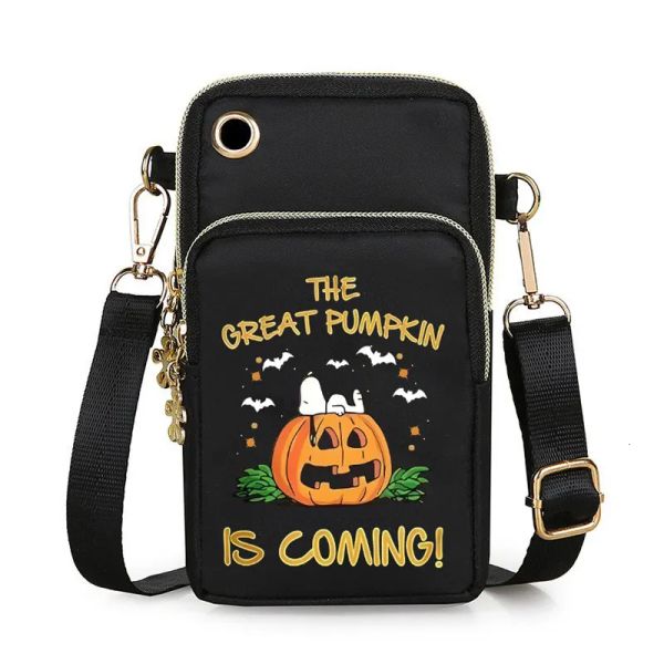 

Halloween pumpkin patterned small crossbody for men and women, loose change phone bag, compact outdoor hanging neck shoulder bag #BFP2411012 PTP1, Black