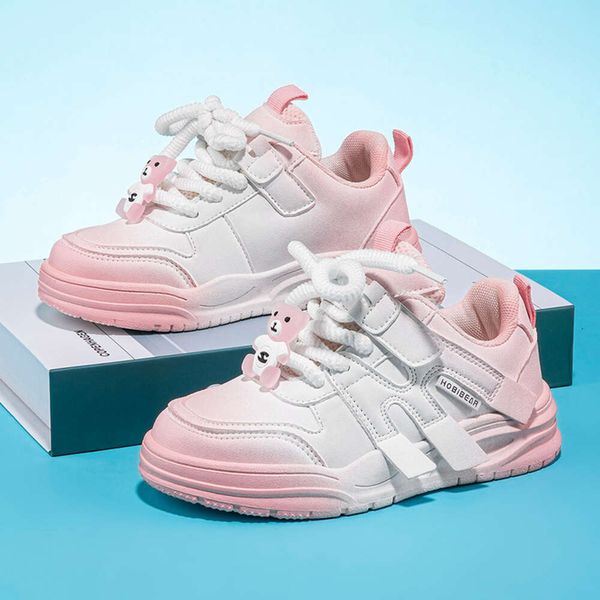 

HOBIBEAR Leather Children's Spring Style Boys' Trendy Sports Board Shoes, Rubber Soft Sole Casual Shoes, Pink