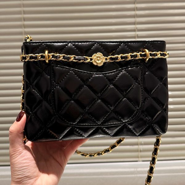 

Women Rectangle Satchel Quilted Envelope Shoulder Bag Cowhide Leather Dia Lattice Mini Clutch Handbag Lady Camellia Crossbody Weave Chains Strap Pouch Bags, White