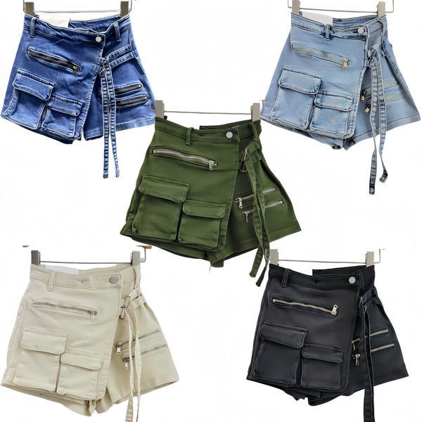 

Designer Slothe Shorts Designer Clothes Women Jeans Skirt Irregular Pocket Cargo Denim Skirt Women Clothing Summer Sexy Aline Hip Skirts Female Bottoms, Rice white