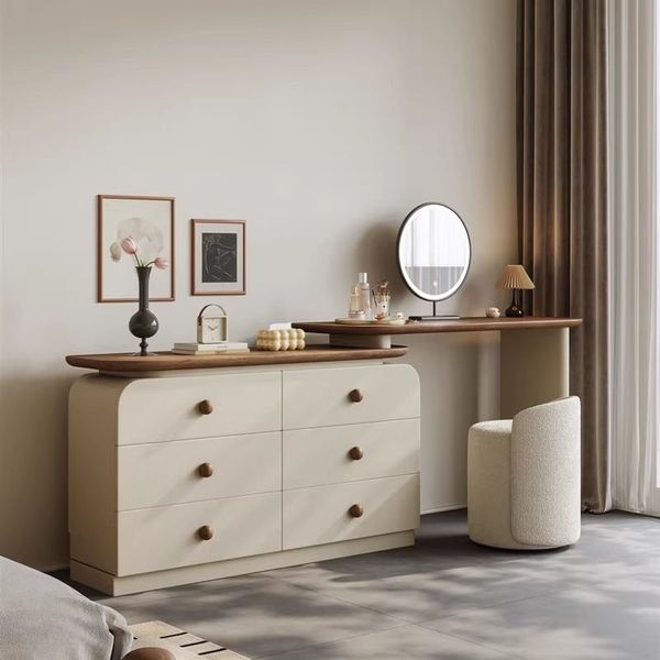 

Dressers table Middle ancient style all solid wood baked paint dressing table, makeup table, bucket cabinet integrated, walnut wood light luxury