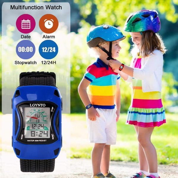 Kids Watches Boys Waterproof Sports Digital LED Wristwatches 7 Colors Flashing Car Shape Wrist Watches for Children for Age 3-10