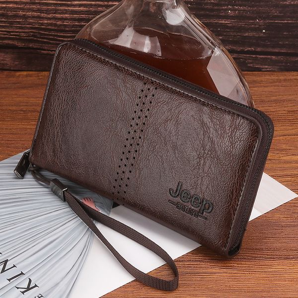 

Factory wholesale mens shoulder bag 4 colors simple Joker solid color men wallet multi-layered leather long wallet leisure zipper fashion clutch bag 6016#, Black
