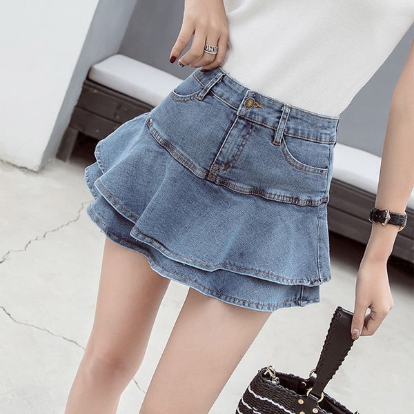 

Vintage Denim Mini Skirts Women Summer Sexy Solid Colour Ball Gown Skirts Jeans Female Casual Pocket Slim A line Mini Skirts, Light sky blue