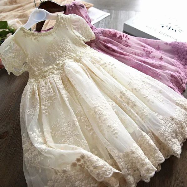 

Summer Casual Baby Girl Lace Wedding Dress Childrens Birthday Party Clothing 4c08, Burgundy