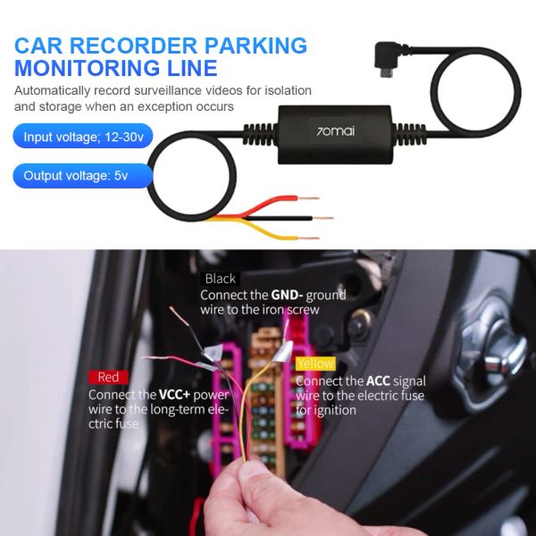 3M Universal Parking Monitoring Cable Isolated Storage Enough Power Supply for 70 Mai Smart Recorder Rear View Mirror Series