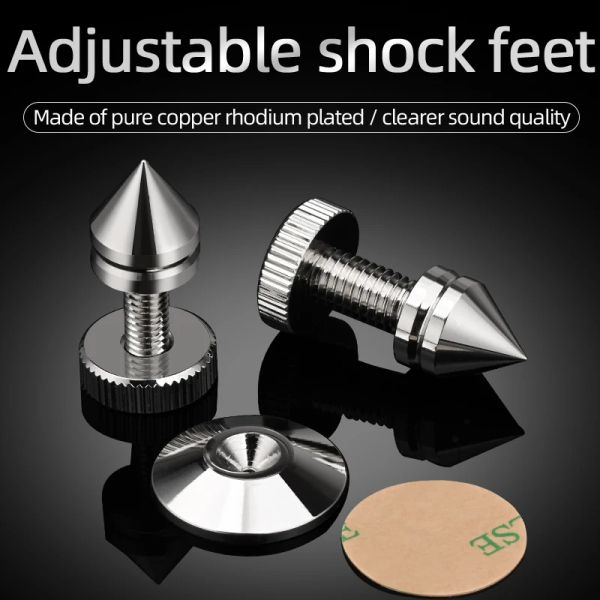 Hi-end 4 PCS Speaker Feet Spikes Pure Copper Rhodium Plated Adjustable Height Shock Absorber feet pegs for CD Player Speakers