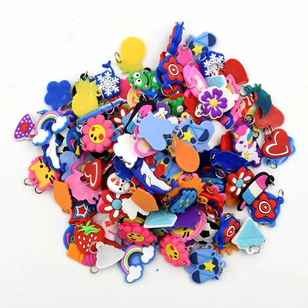 48pcs Pendants DIY Colorful Loom Rubber Band Bracelet Jewelry Making Beads Toy Colorful Animal Flower Beads Random Style 2023