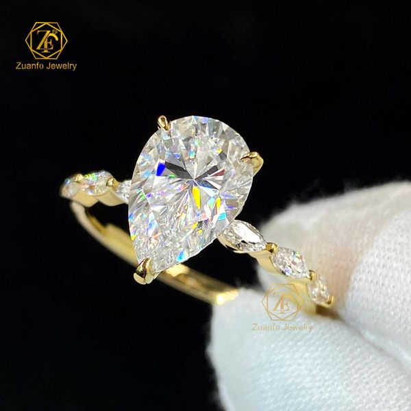 

D-VVS Pear Shape 8X12mm 4ct Moissanite Diamond 925 Silver 14k 18K Gold Iced Out Engagement Ring