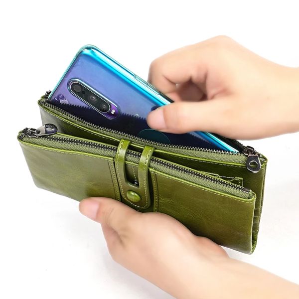 New RFID Long Women Wallets Genuine Leather Name Engraving Zipper Coin Pocket Luxury Female Purse Brand Card Holder Women Wallet